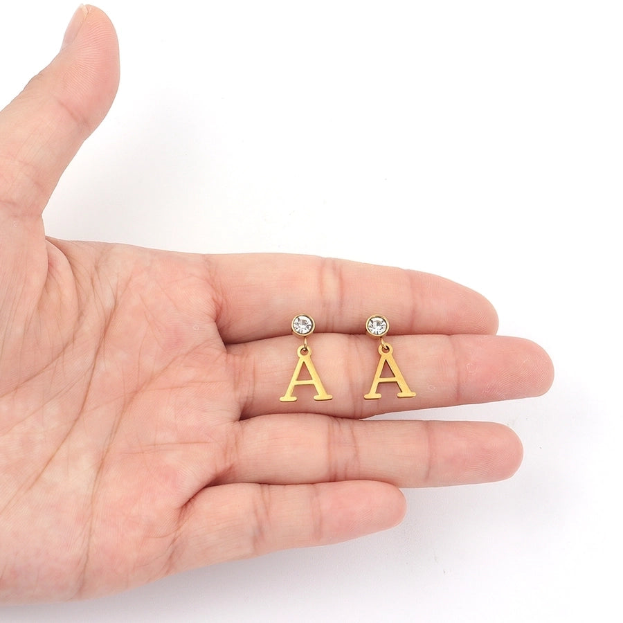 1 Pair Casual Simple Style Classic Style Letter Inlay 201 Stainless Steel 304 Stainless Steel Zircon Drop Earrings
