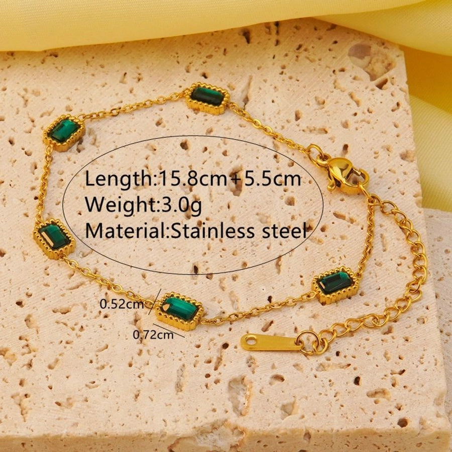 Jewelry Elegant Classic Style Geometric Quadrilateral Square 304 Stainless Steel Artificial Rhinestones 18K Gold Plated Plating Inlay Bracelets Necklace Jewelry Set