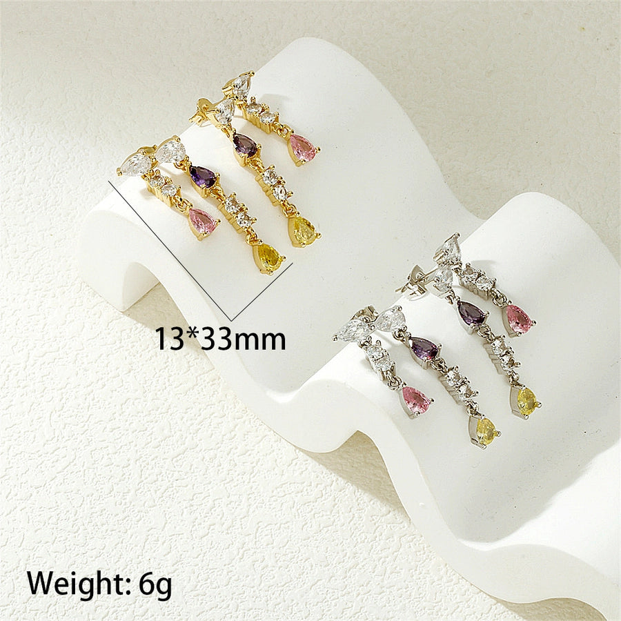 1 Pair IG Style Streetwear Commute Water Droplets Inlay Copper Zircon 18K Gold Plated Drop Earrings