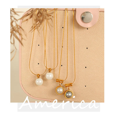 Jewelry IG Style Elegant Round 304 Stainless Steel Artificial Pearls 18K Gold Plated Polishing Inlay Pendant Necklace