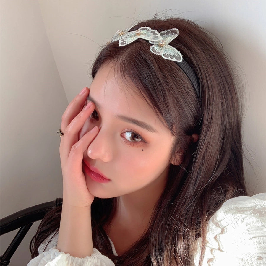 fashion butterfly alloy lace inlay artificial pearls hair band 1 piece