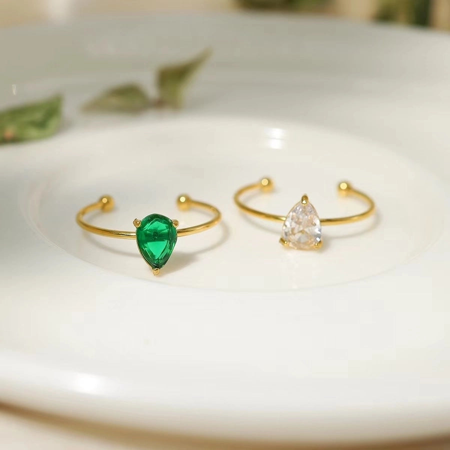 Jewelry Tropical Simple Style Cool Style Triangle Geometric 304 Stainless Steel Artificial Rhinestones 18K Gold Plated Inlay Open Rings