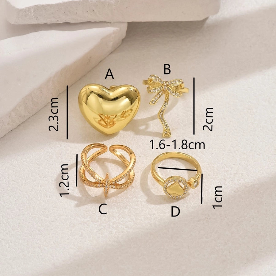 A Copper-Plated Gold Glossy Heart Inlaid Zircon Bow XINGX Sweet Light Luxury Daily Date Gift Women's Ring