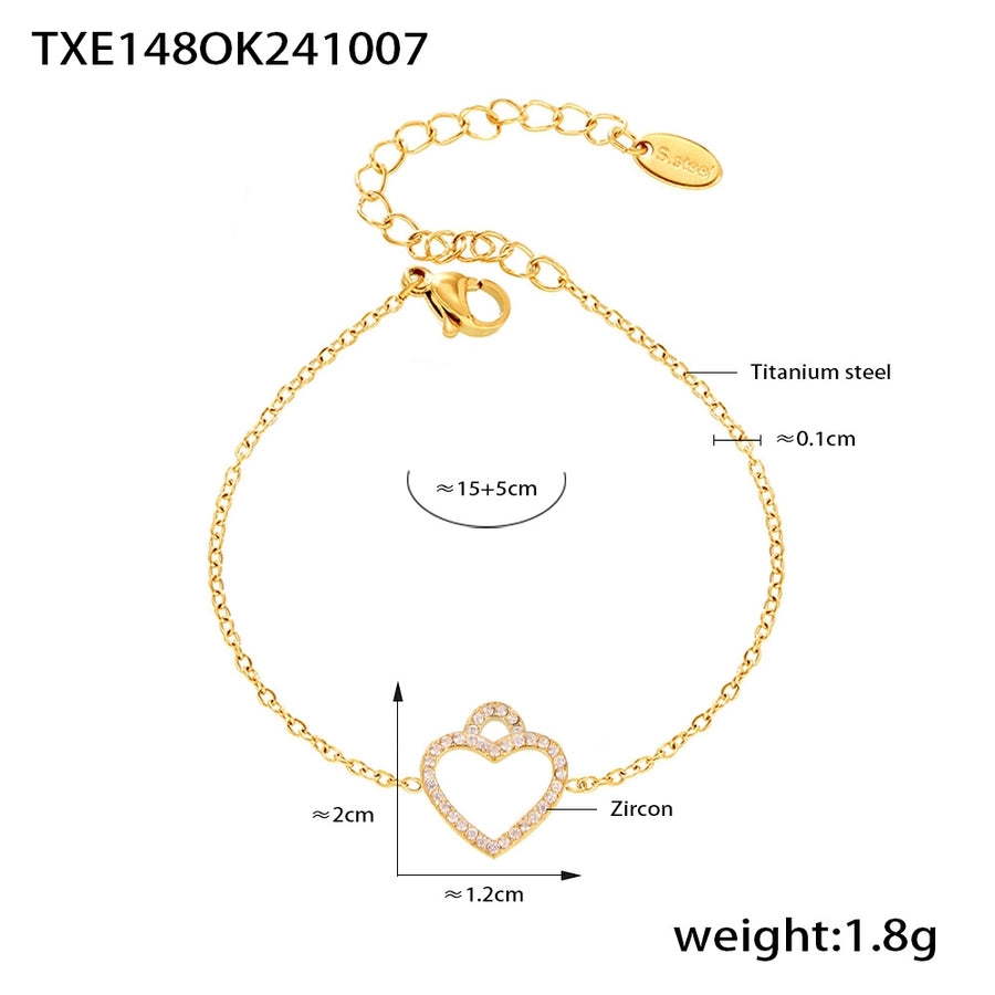 Jewelry Elegant Luxurious Vacation Heart Shape Titanium Steel 18K Gold Plated Plating Jewelry Set