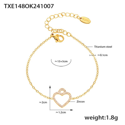 Jewelry Elegant Luxurious Vacation Heart Shape Titanium Steel 18K Gold Plated Plating Jewelry Set