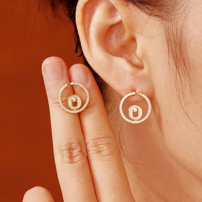 1 Pair Elegant Hip-Hop Shiny Geometric Inlay Copper Zircon K Gold Plated Ear Studs