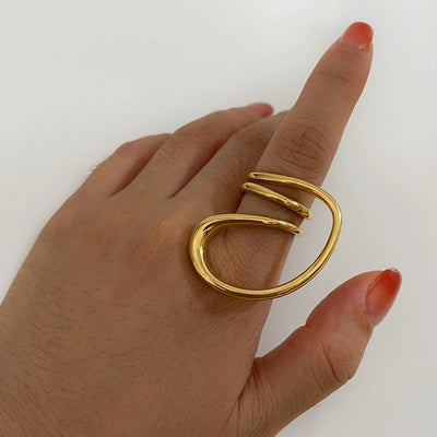 Jewelry Retro French Style IG Style Geometric 316L Stainless Steel  18K Gold Plated Irregular Open Rings