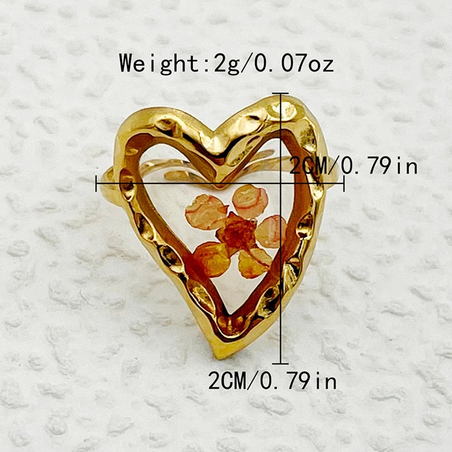 Jewelry IG Style Elegant Sweet Square Heart Shape 304 Stainless Steel Fritillary 14K Gold Plated Plating Inlay Open Rings