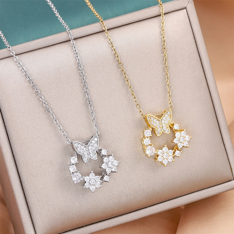 Jewelry Cute Queen Bridal Butterfly 316 Stainless Steel  Copper Zircon 18K Gold Plated Appliques Pendant Necklace