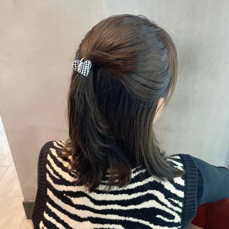 fashion heart checkerboard forehead mini grab clip side hairpin