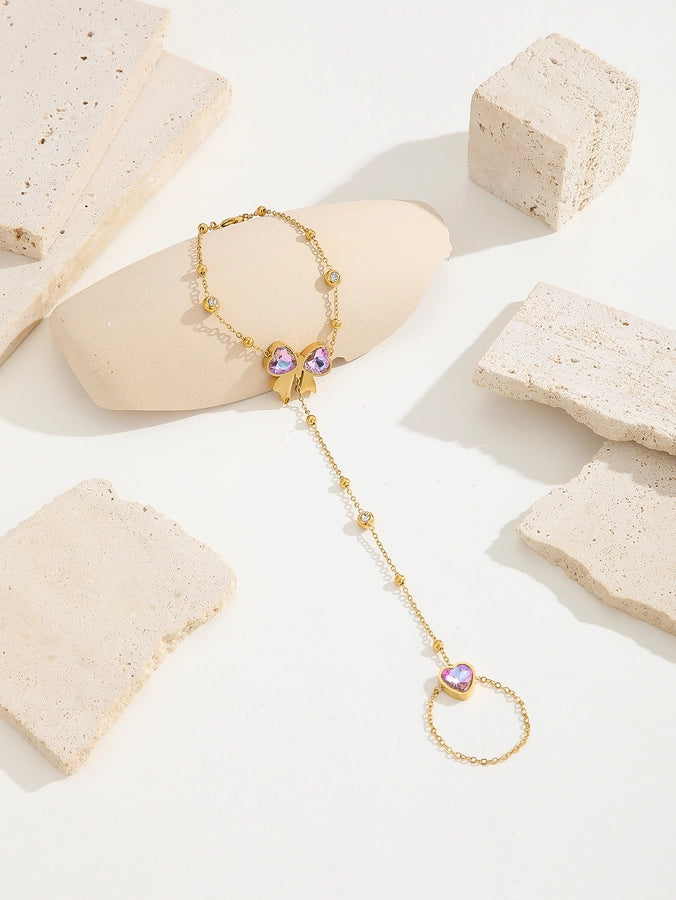 Simple Style Classic Style Petal Butterfly Bow Knot Titanium Steel 18K Gold Plated Rhinestones Bracelets In Bulk