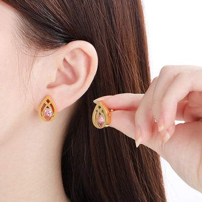 1 Pair Vintage Style Water Droplets Hollow Out Inlay 304 Stainless Steel Zircon 18K Gold Plated Ear Studs
