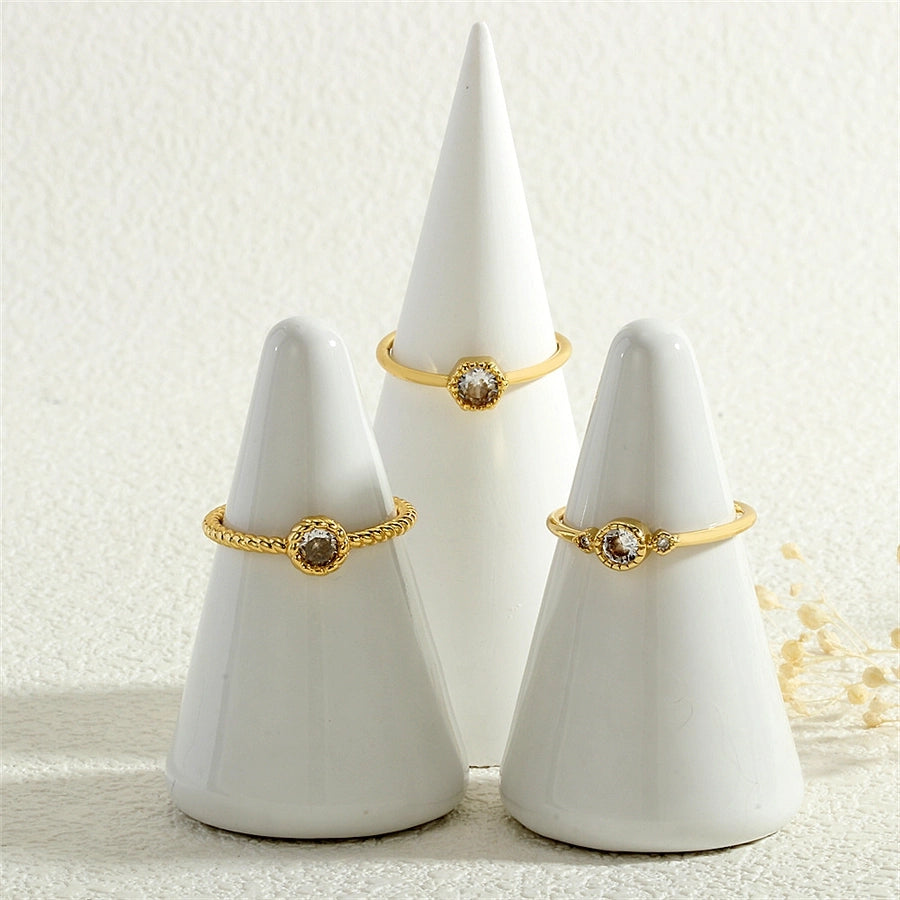 Copper Inlay Geometric Solid Color Zircon Open Rings
