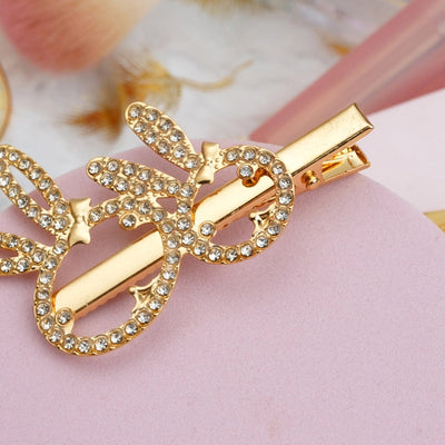 fairy style bow knot metal inlay rhinestones pearl hair clip 1 piece