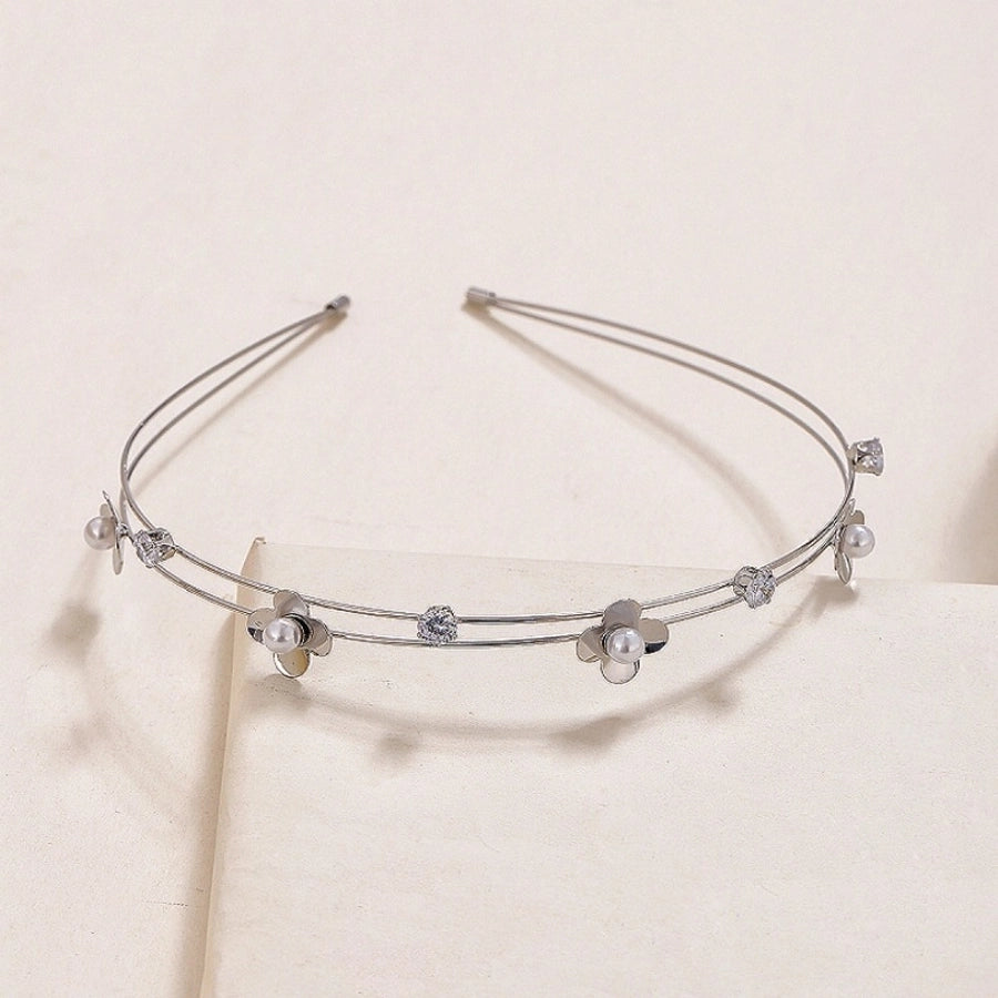 simple style flower alloy inlay pearl hair band