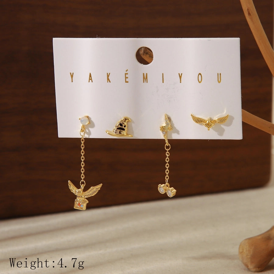 1 Set Yakemiyou Cartoon Style Eagle Plating Inlay Copper Zircon 14K Gold Plated Drop Earrings Ear Studs