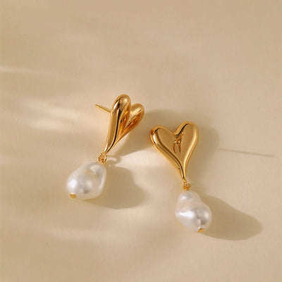1 Piece Vintage Style Lady Wedding Pearl Inlay Copper Artificial Pearls 18K Gold Plated Drop Earrings