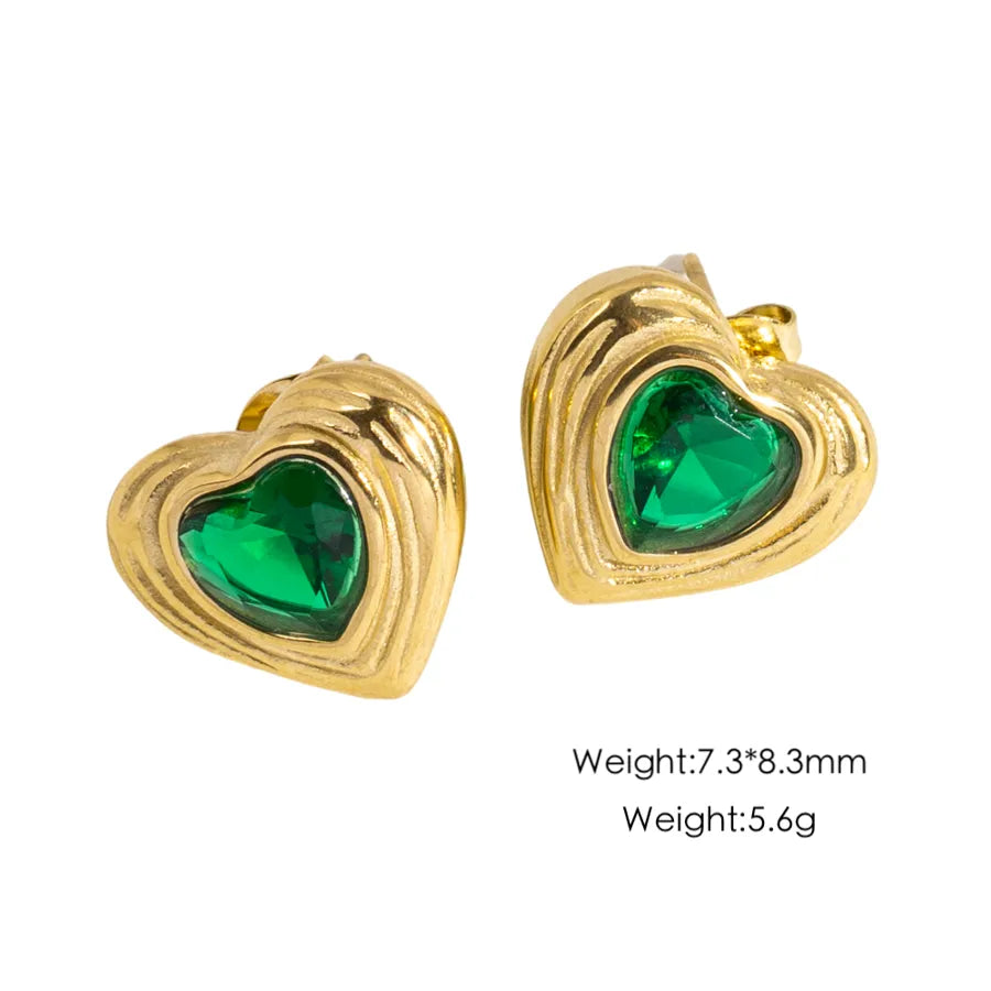 1 Pair IG Style Simple Style Classic Style Heart Shape Inlay 304 Stainless Steel Rhinestones 14K Gold Plated Ear Studs
