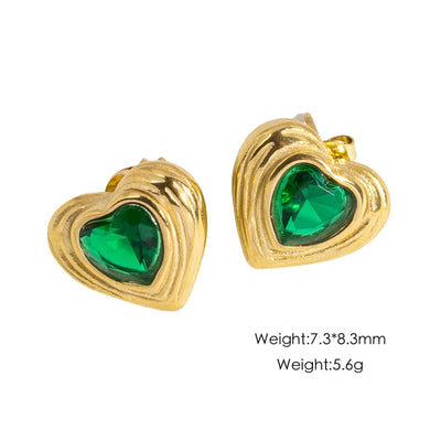 1 Pair IG Style Simple Style Classic Style Heart Shape Inlay 304 Stainless Steel Rhinestones 14K Gold Plated Ear Studs