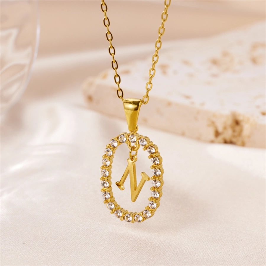 Jewelry Sweet Simple Style Artistic Letter 304 Stainless Steel Artificial Diamond Inlay Pendant Necklace