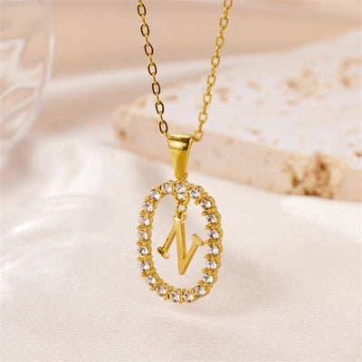 Jewelry Sweet Simple Style Artistic Letter 304 Stainless Steel Artificial Diamond Inlay Pendant Necklace
