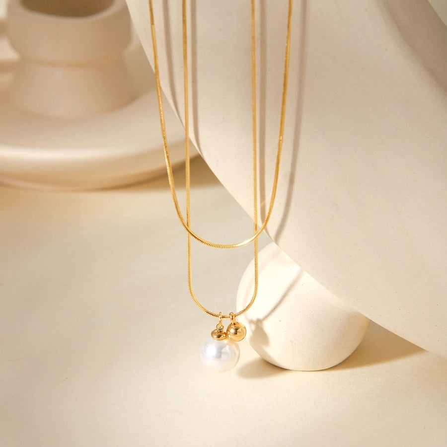 Jewelry IG Style Classic Style Round 304 Stainless Steel Titanium Steel 18K Gold Plated Double Layer Necklaces