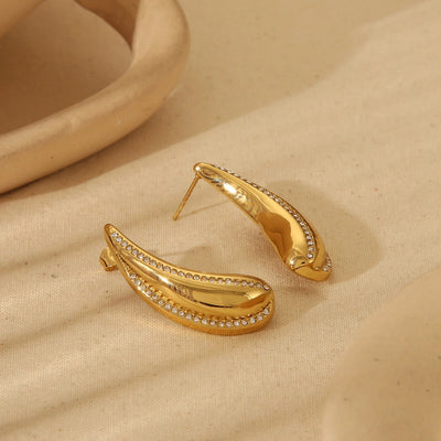 1 Pair French Style Commute Water Droplets Plating Inlay 304 Stainless Steel Zircon 18K Gold Plated Ear Studs