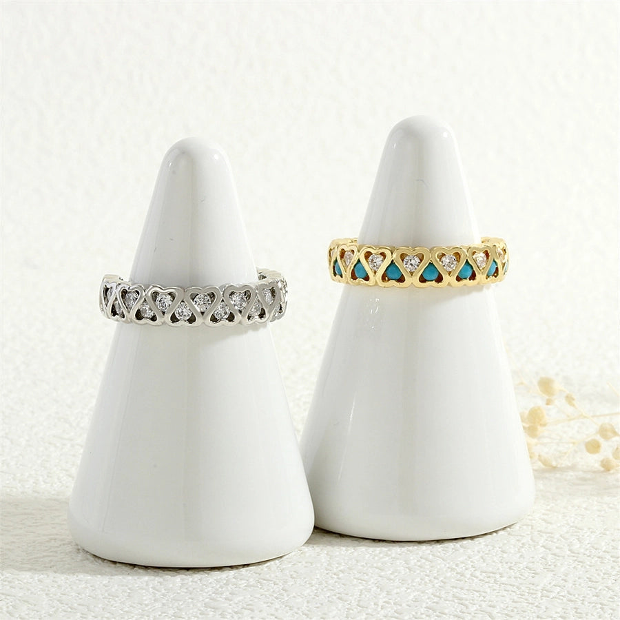 Copper Inlay Heart Shape Zircon Open Rings