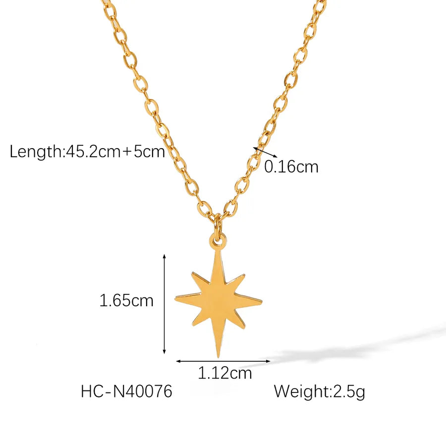 Wholesale Jewelry IG Style Vintage Style Classic Style Eight awn star Sun 304 Stainless Steel Titanium Steel 18K Gold Plated Pendant Necklace cable chain