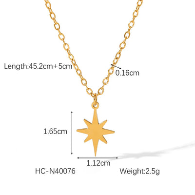 Wholesale Jewelry IG Style Vintage Style Classic Style Eight awn star Sun 304 Stainless Steel Titanium Steel 18K Gold Plated Pendant Necklace cable chain