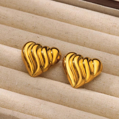 1 Pair Vintage Style Heart Shape 304 Stainless Steel 18K Gold Plated Ear Studs