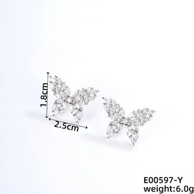 1 Pair Japanese Style Simple Style Shiny Butterfly Three-dimensional Inlay Copper Zircon K Gold Plated Ear Studs