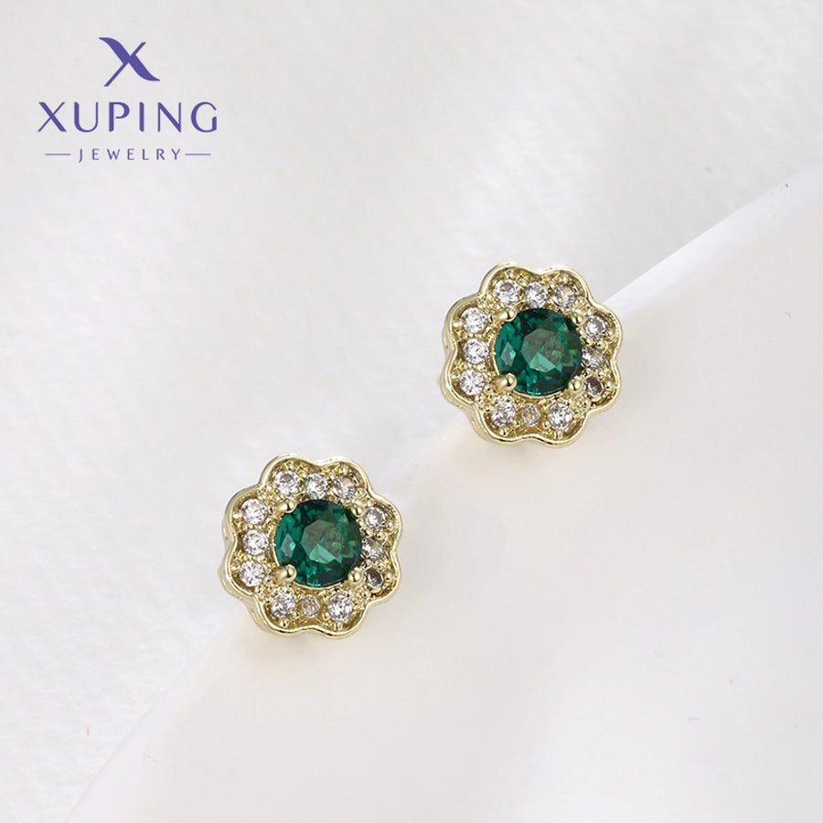 1 Pair XUPING Sweet Simple Style Flower Plating Copper Artificial Gemstones 18K Gold Plated Ear Studs