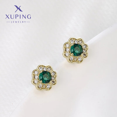 1 Pair XUPING Sweet Simple Style Flower Plating Copper Artificial Gemstones 18K Gold Plated Ear Studs