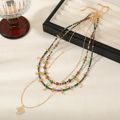 Casual Cute Commute Irregular natural stone Copper Beaded Chain Necklace In Bulk