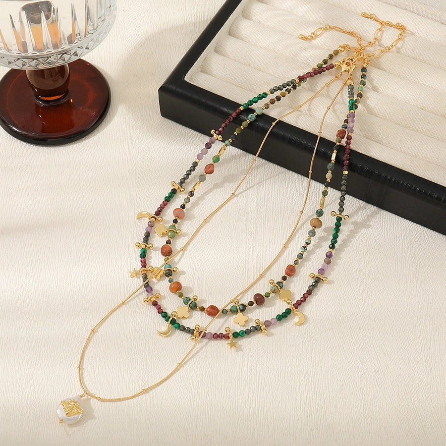 Casual Cute Commute Irregular natural stone Copper Beaded Chain Necklace In Bulk