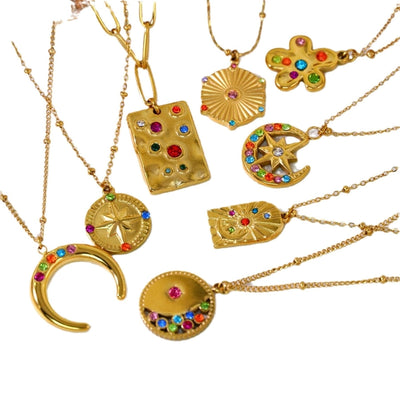 Jewelry Casual Simple Style Streetwear Geometric Titanium Steel Zircon Inlay Pendant Necklace