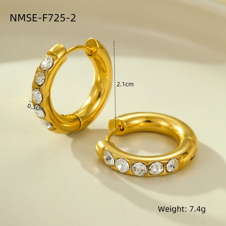1 Pair Retro Round Plating 304 Stainless Steel Zircon Earrings