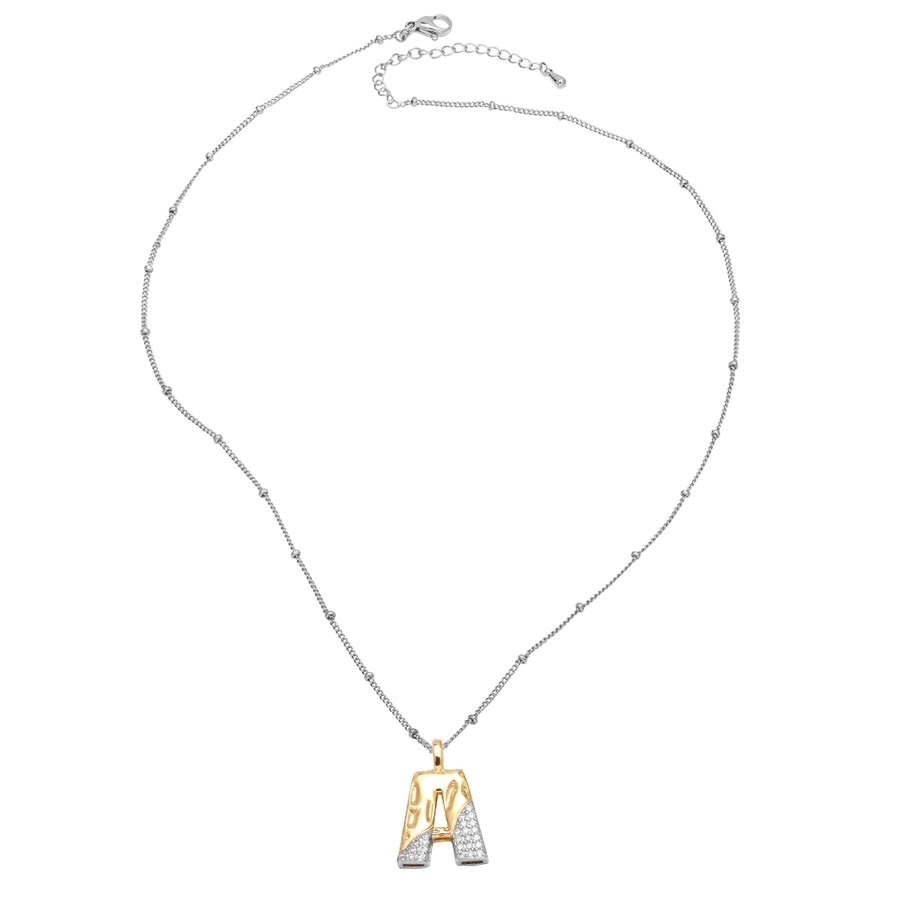 Jewelry Modern Style Simple Style letter 201 Stainless Steel Copper Zircon 18K Gold Plated Mixed Metal Inlay Pendant Necklace