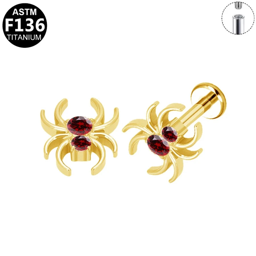 1 Piece Lip Rings Hip-Hop Rock Punk Spider Pure Titanium Titanium Alloy Zircon 14K Gold Plated White Gold Plated Lip Rings Ear Cartilage Rings & Studs