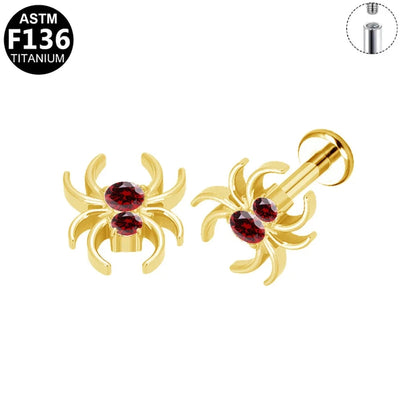 1 Piece Lip Rings Hip-Hop Rock Punk Spider Pure Titanium Titanium Alloy Zircon 14K Gold Plated White Gold Plated Lip Rings Ear Cartilage Rings & Studs