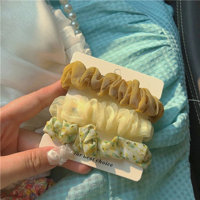 fashion flower cloth pleated hair tie 3 pieces