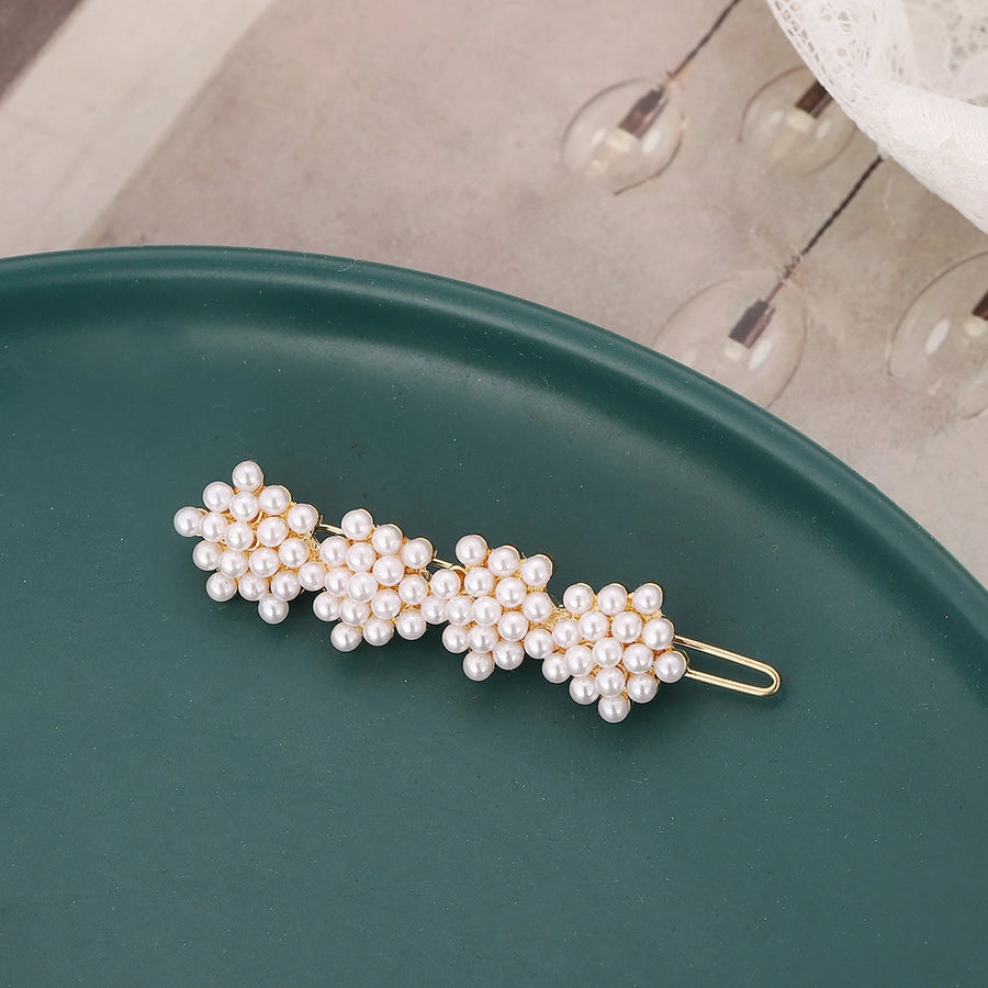 fashion flower alloy plating artificial pearls rhinestones hair clip 1 piece