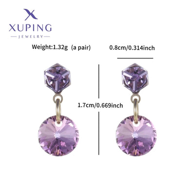 1 Pair Elegant XUPING Geometric Round Plating Inlay Copper Artificial Gemstones Artificial Crystal 18K Gold Plated Drop Earrings