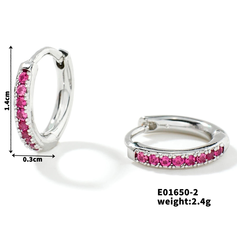 1 Pair Casual Elegant Lady Round Inlay Copper Zircon Rhodium Plated Earrings