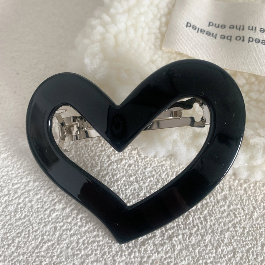 simple style heart shape alloy acetic acid sheets hollow out hair clip
