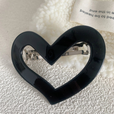 simple style heart shape alloy acetic acid sheets hollow out hair clip