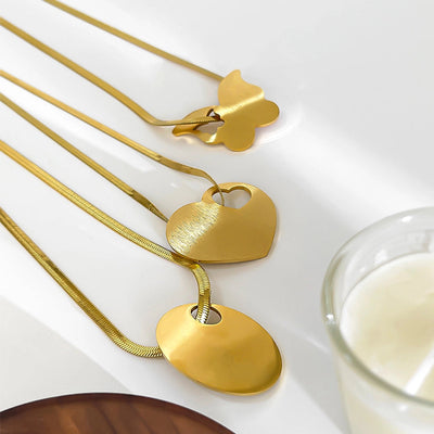 Jewelry Retro Exaggerated Heart Shape Butterfly 316L Stainless Steel  18K Gold Plated Pendant Necklace