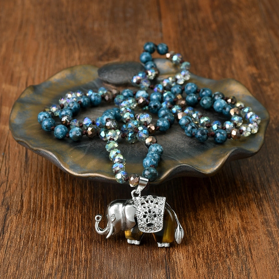 Casual Simple Style Streetwear Elephant Alloy natural stone Pendant Necklace In Bulk