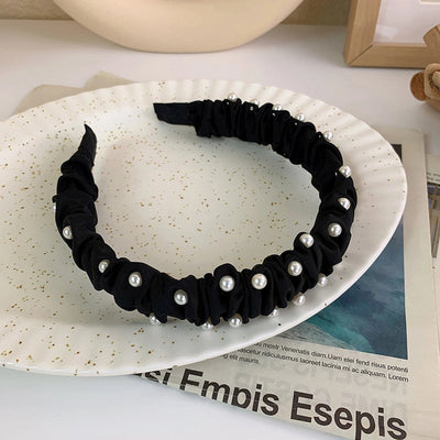 korean new pearl broken hair band female summer new hairpin pleated hair tie all-match out hair pressing headdress